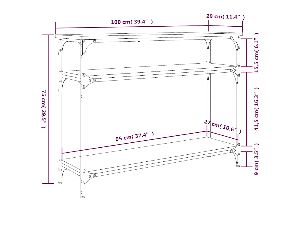 Konsolentisch Schwarz 100x29x75 cm Holzwerkstoff