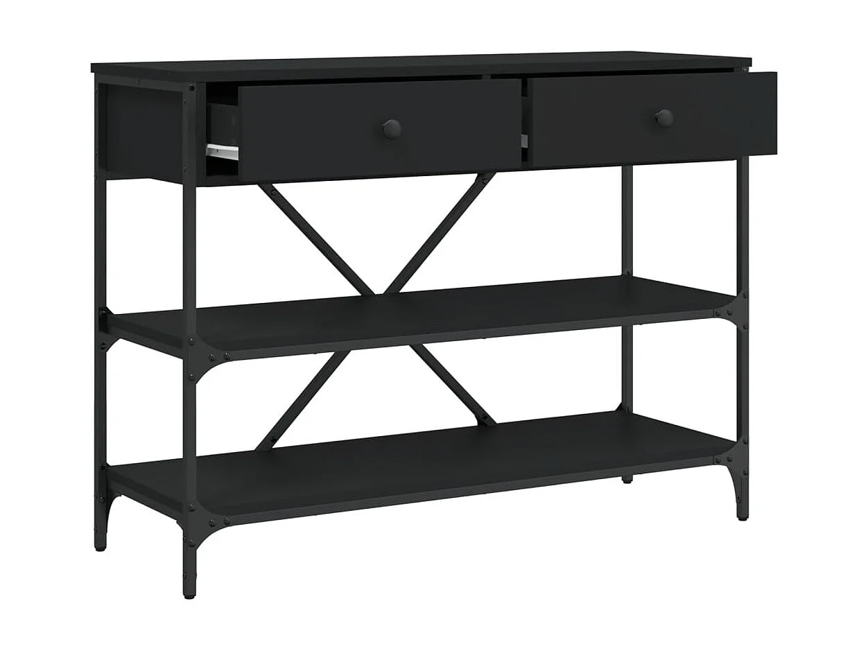 Table console avec tiroirs et étagères noir bois d'ingénierie