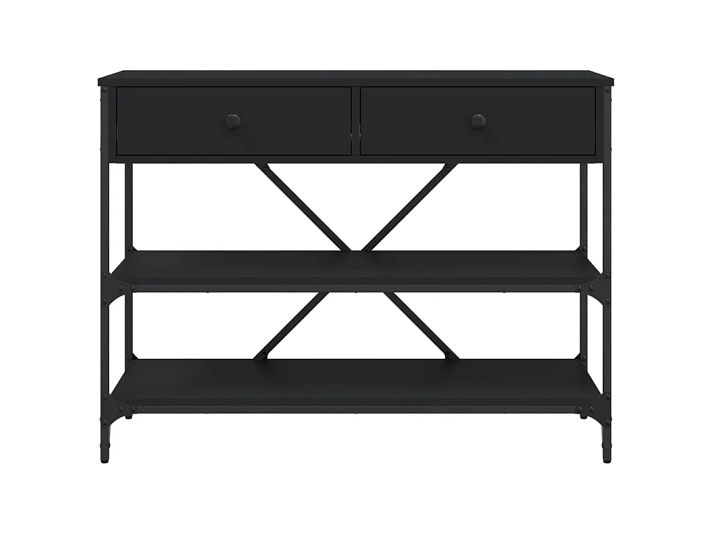 Table console avec tiroirs et étagères noir bois d'ingénierie
