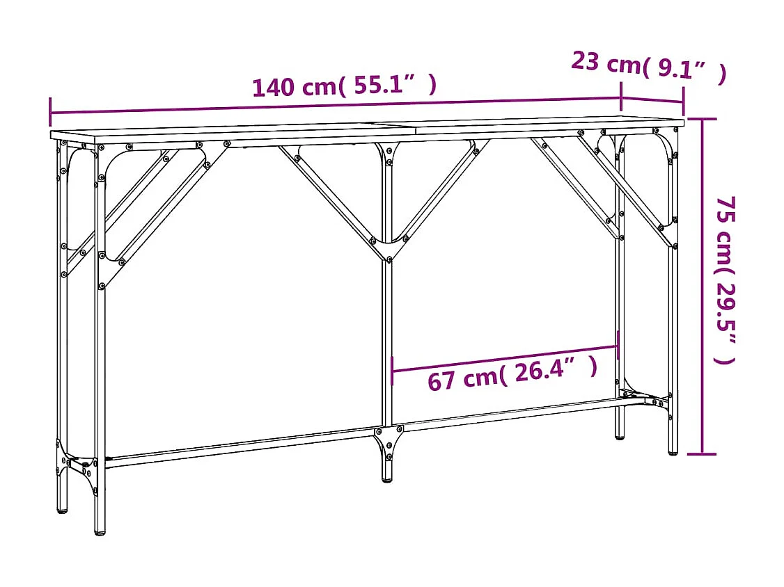 Table console chêne marron 140x23x75 cm bois d'ingénierie