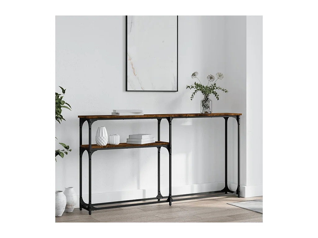 Table console chêne fumé 145x22,5x75 cm bois d'ingénierie