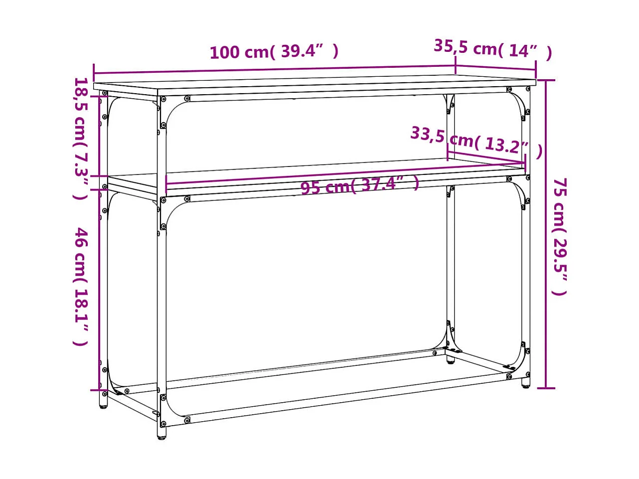 Konsolentisch Braun Eichen-Optik 100x35,5x75 cm Holzwerkstoff