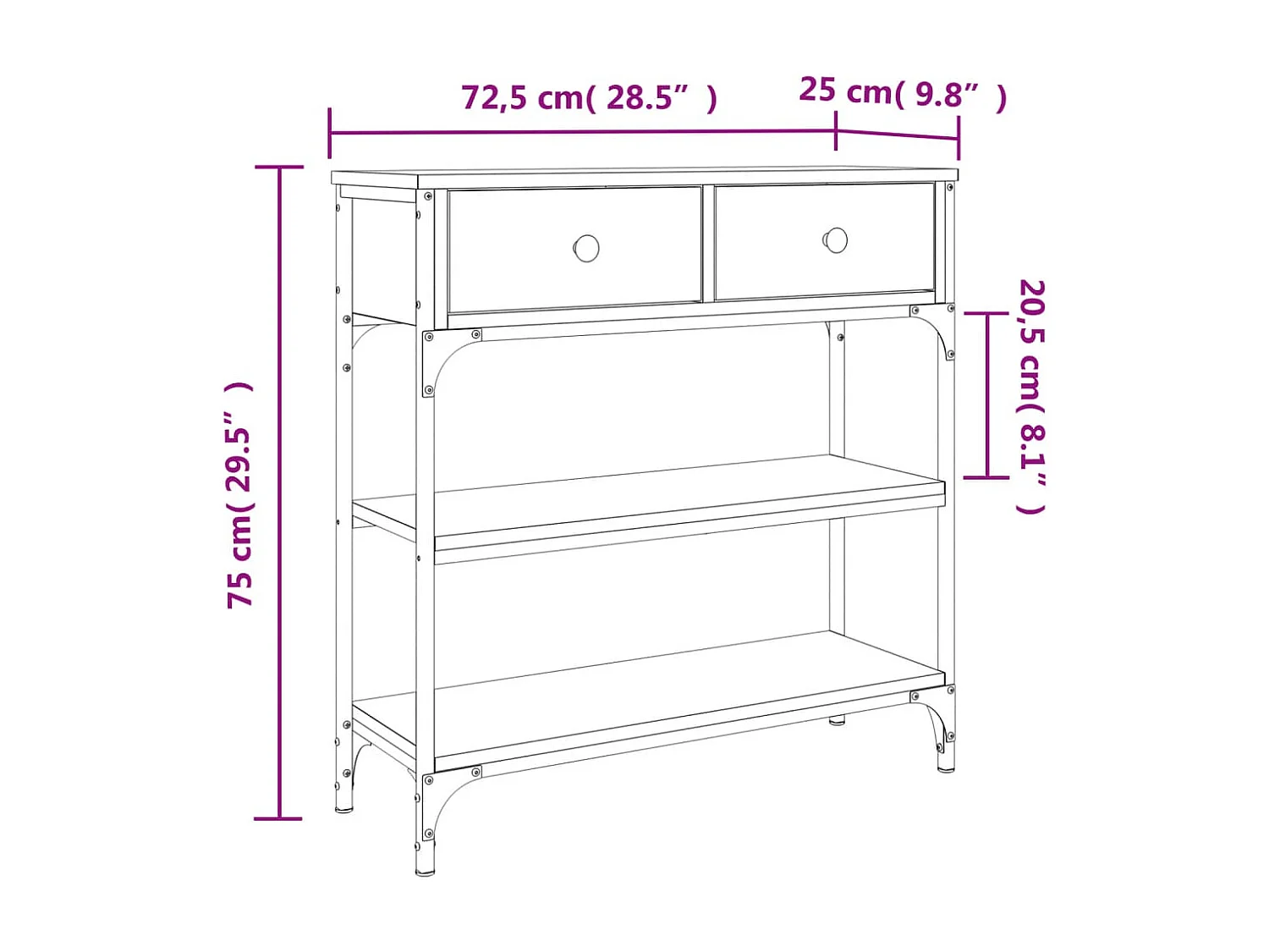 Konsolentisch Räuchereiche 72,5x25x75 cm Holzwerkstoff