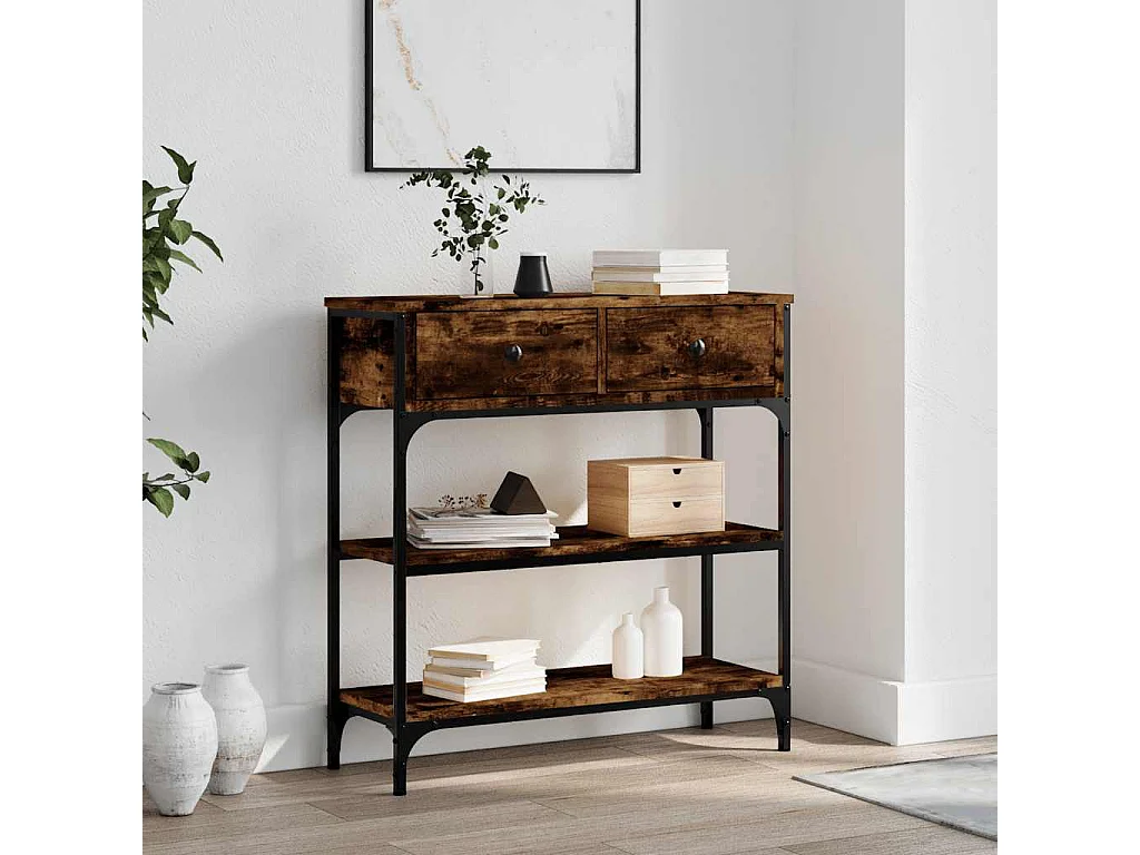 Table console chêne fumé 72,5x25x75 cm bois d'ingénierie