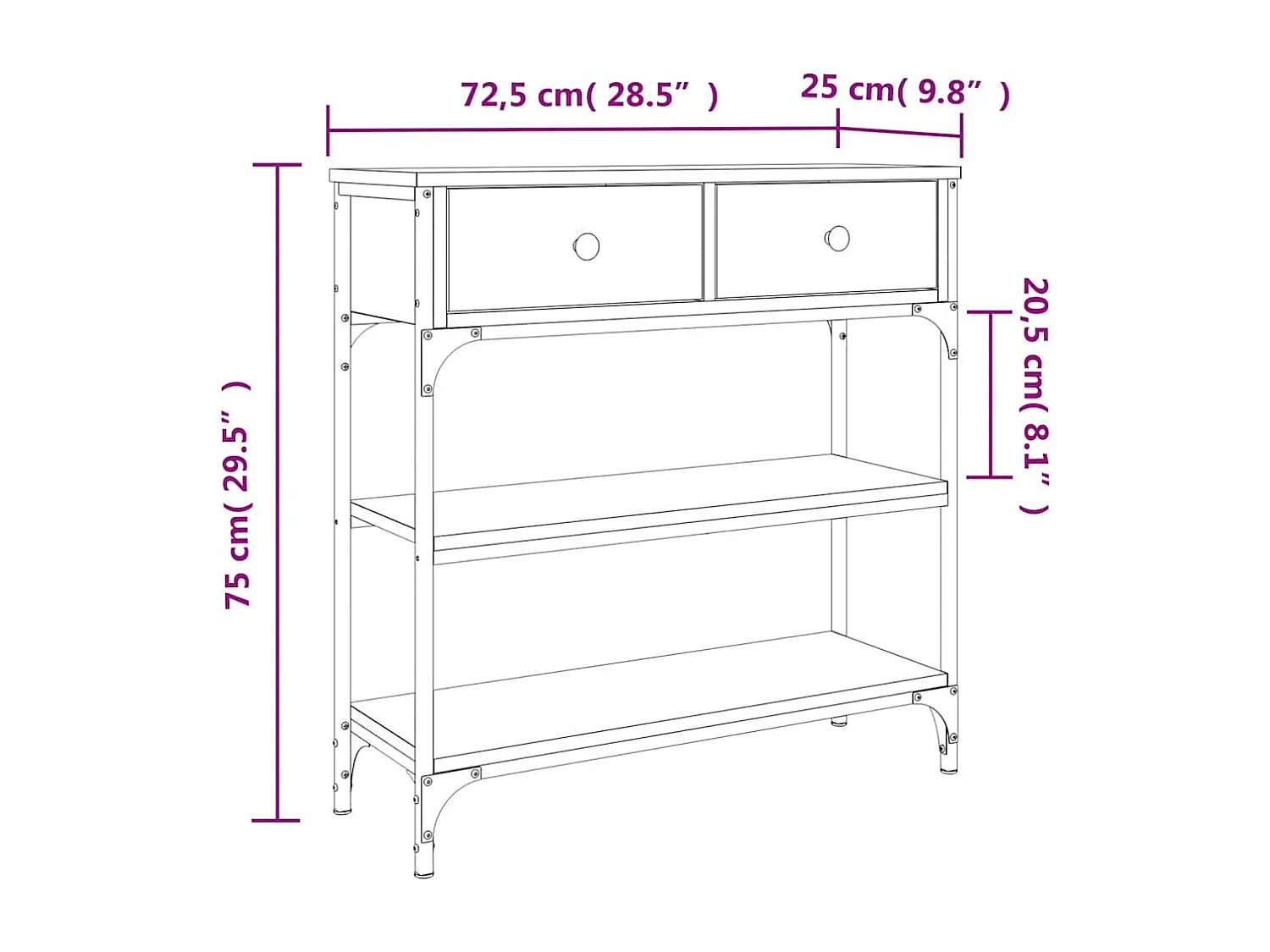 Table console chêne fumé 72,5x25x75 cm bois d'ingénierie