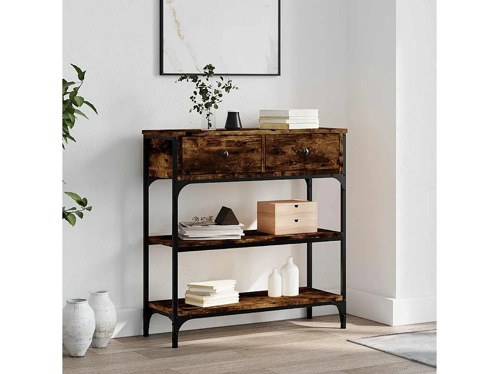 Table console chêne fumé 72,5x25x75 cm bois d'ingénierie
