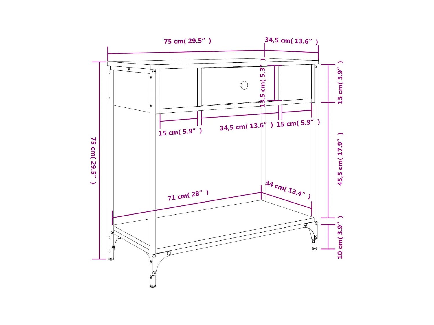 Konsolentisch Schwarz 75x34,5x75 cm Holzwerkstoff