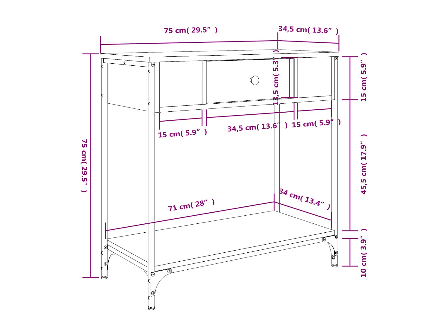 Wandtafel 75x34,5x75 cm bewerkt hout zwart