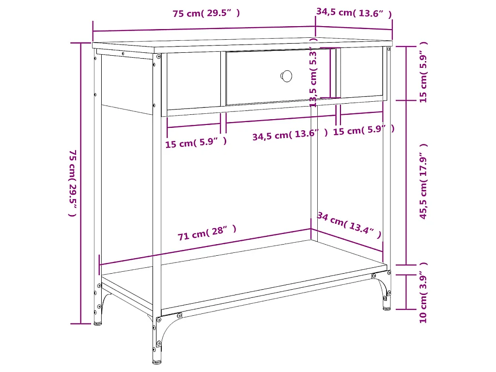 Table console noir 75x34,5x75 cm bois d'ingénierie