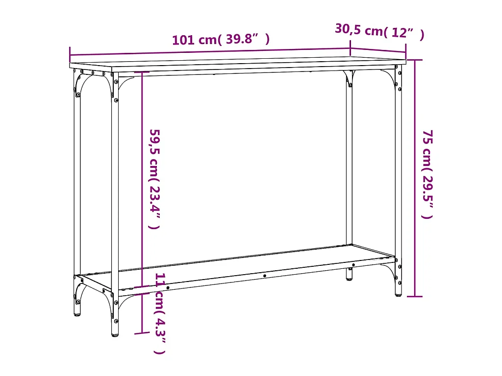 Tavolino Consolle Rovere Sonoma 101x30,5x75cm Legno Multistrato