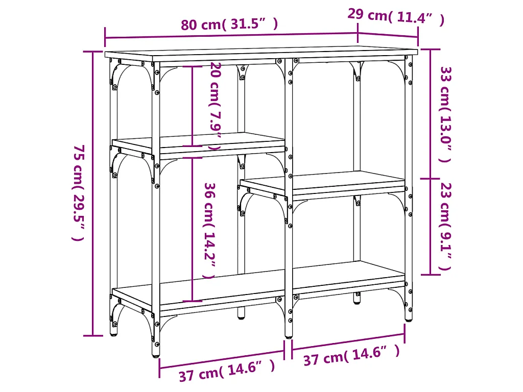 Table console Chêne Sonoma 80x29x75 cm Bois d'ingénierie