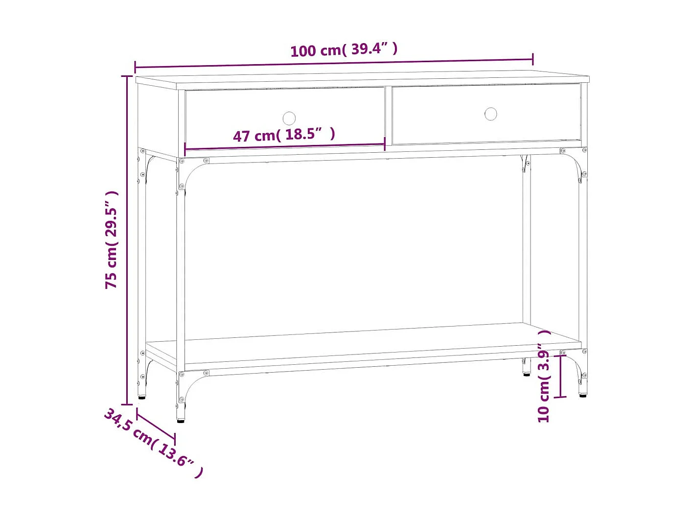 Table console sonoma gris 100x34,5x75 cm bois d'ingénierie