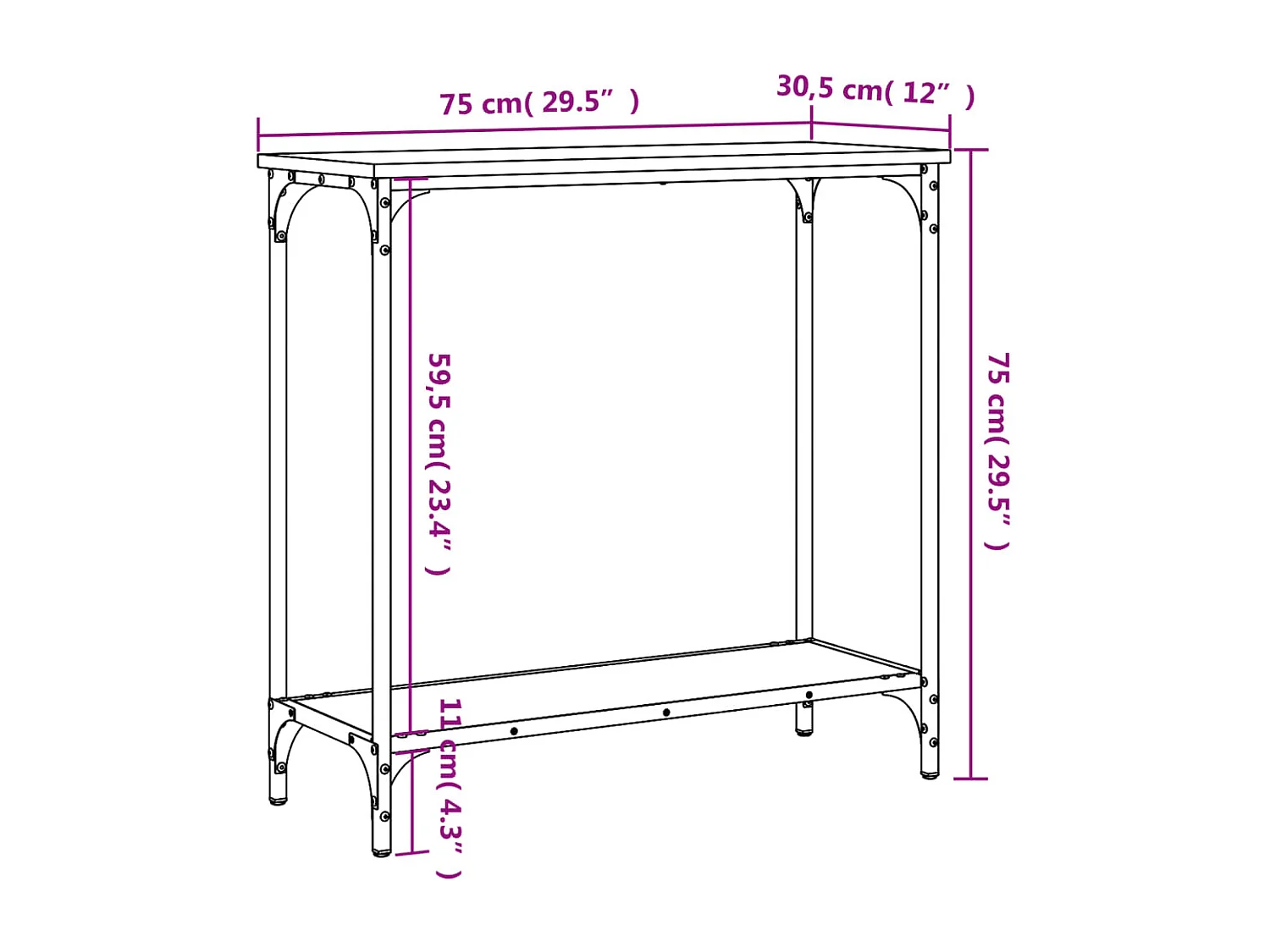 Table console Chêne Sonoma 75x30,5x75 cm Bois d'ingénierie