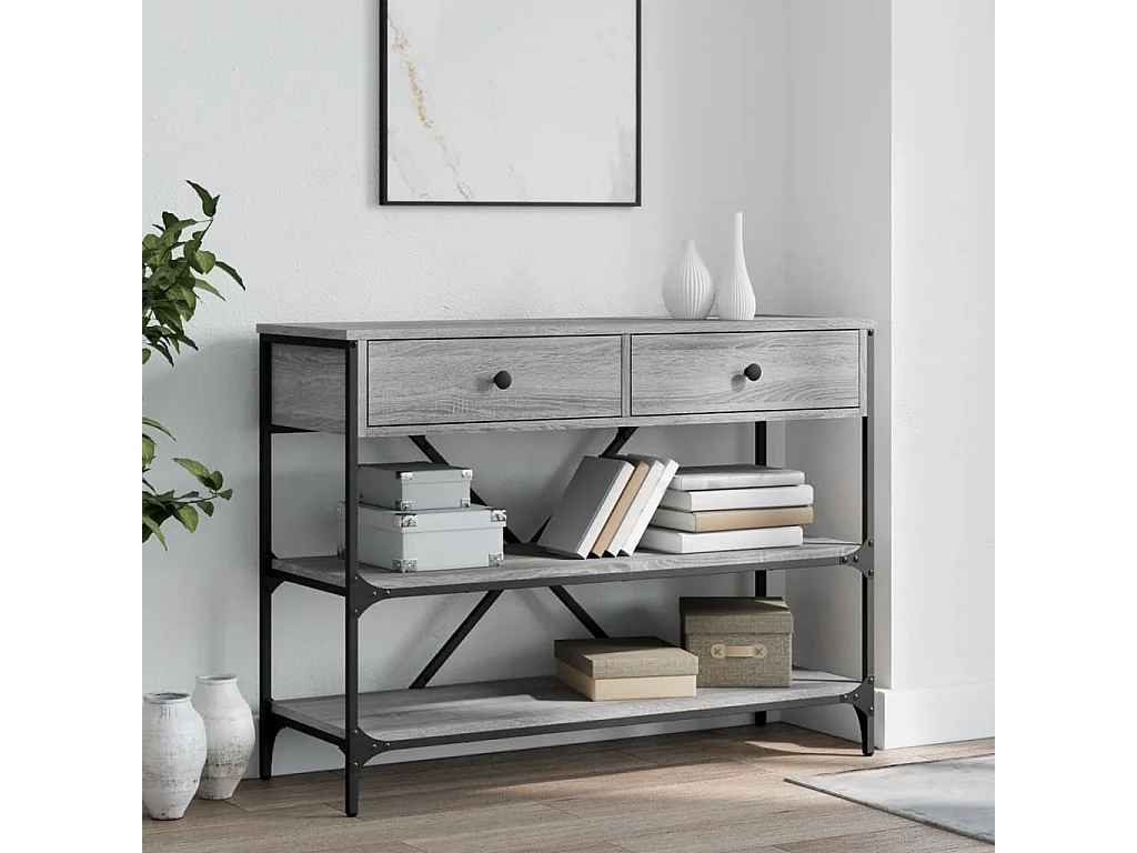 Wandtafel met lades en schappen bewerkt hout grijs sonoma eiken