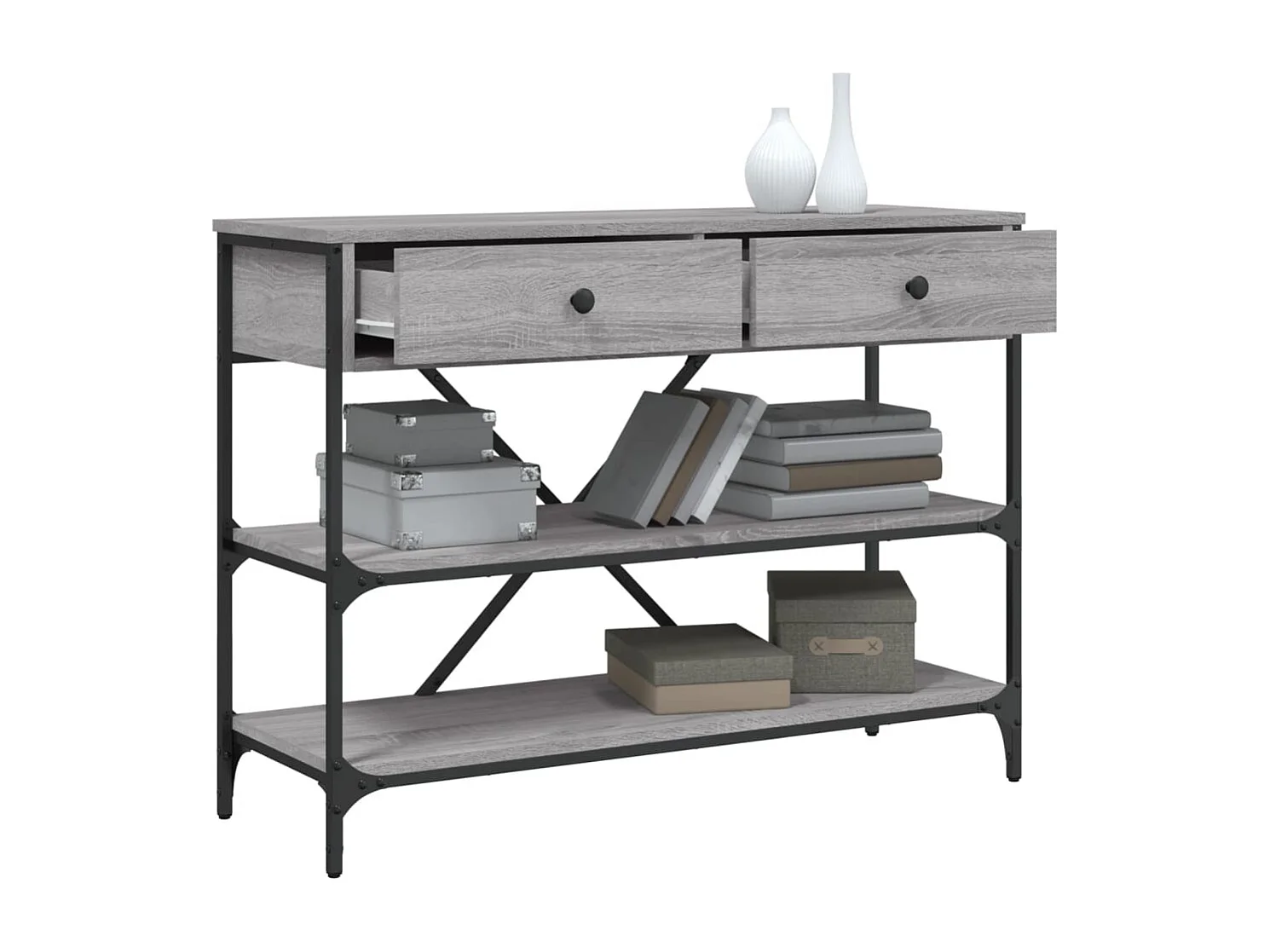 Wandtafel met lades en schappen bewerkt hout grijs sonoma eiken