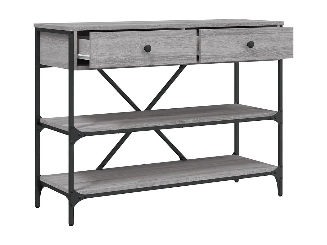 Wandtafel met lades en schappen bewerkt hout grijs sonoma eiken