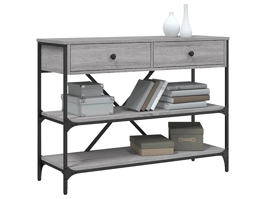 Wandtafel met lades en schappen bewerkt hout grijs sonoma eiken