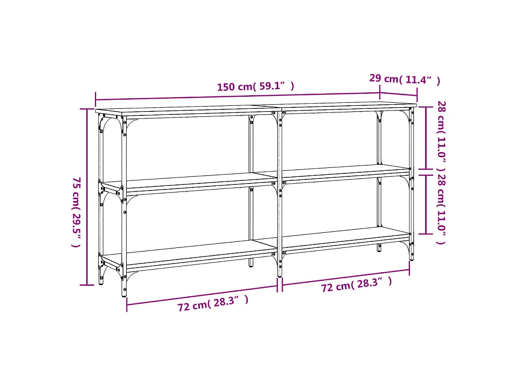 Konsolentisch Braun Eichen-Optik 150x29x75 cm Holzwerkstoff