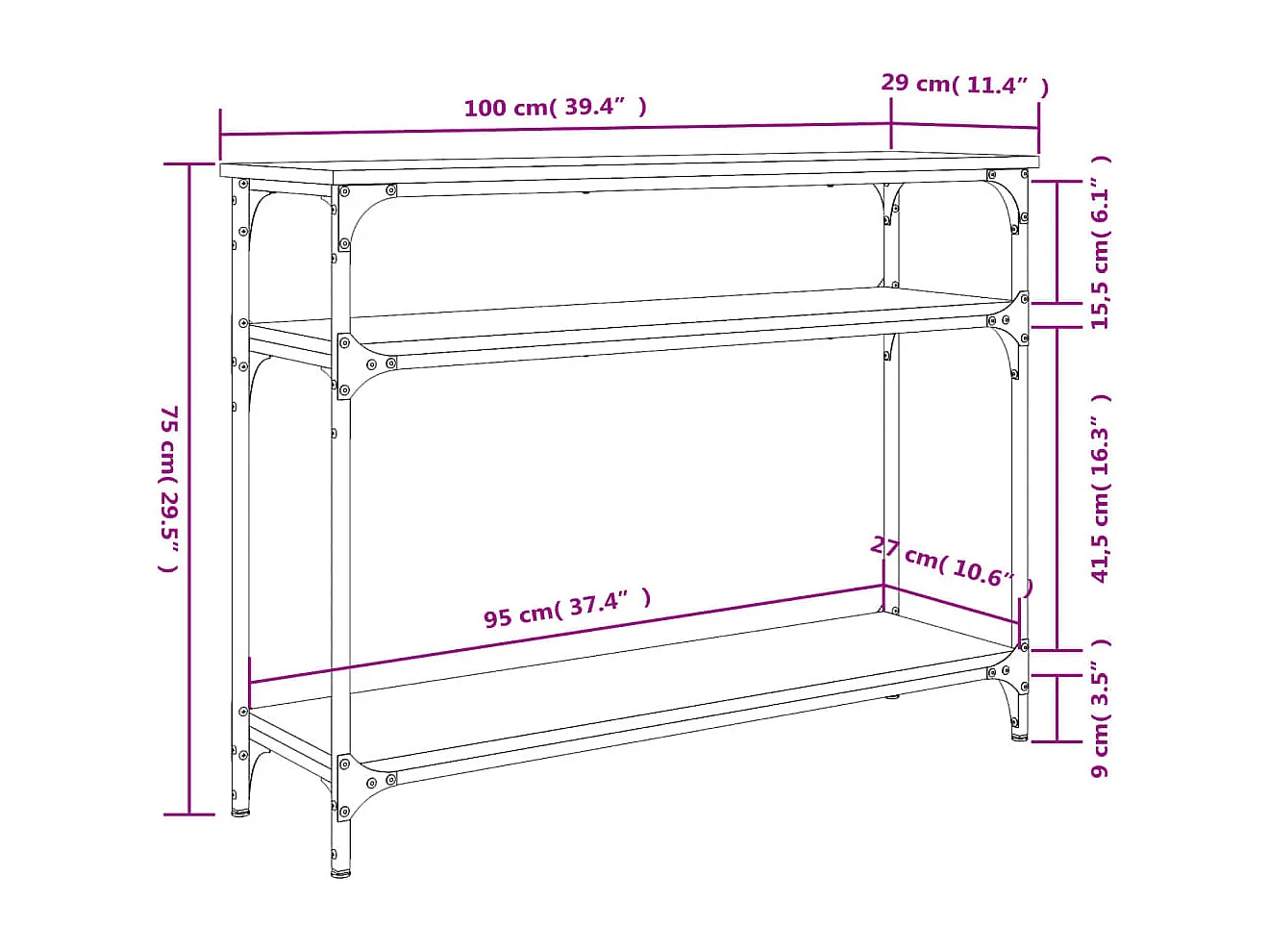 Konsolentisch Braun Eichen-Optik 100x29x75 cm Holzwerkstoff
