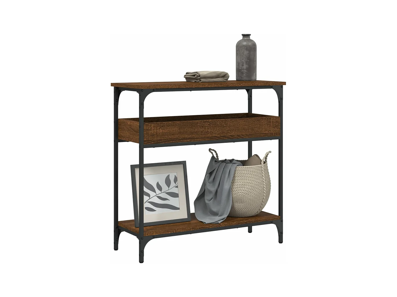 Table console avec étagère chêne marron 75x29x75 cm