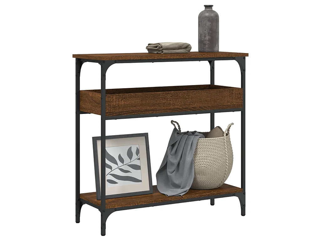 Wandtafel met schap 75x29x75 cm bewerkt hout bruin eikenkleur