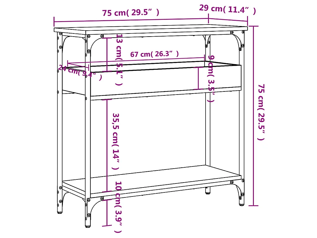 Wandtafel met schap 75x29x75 cm bewerkt hout bruin eikenkleur