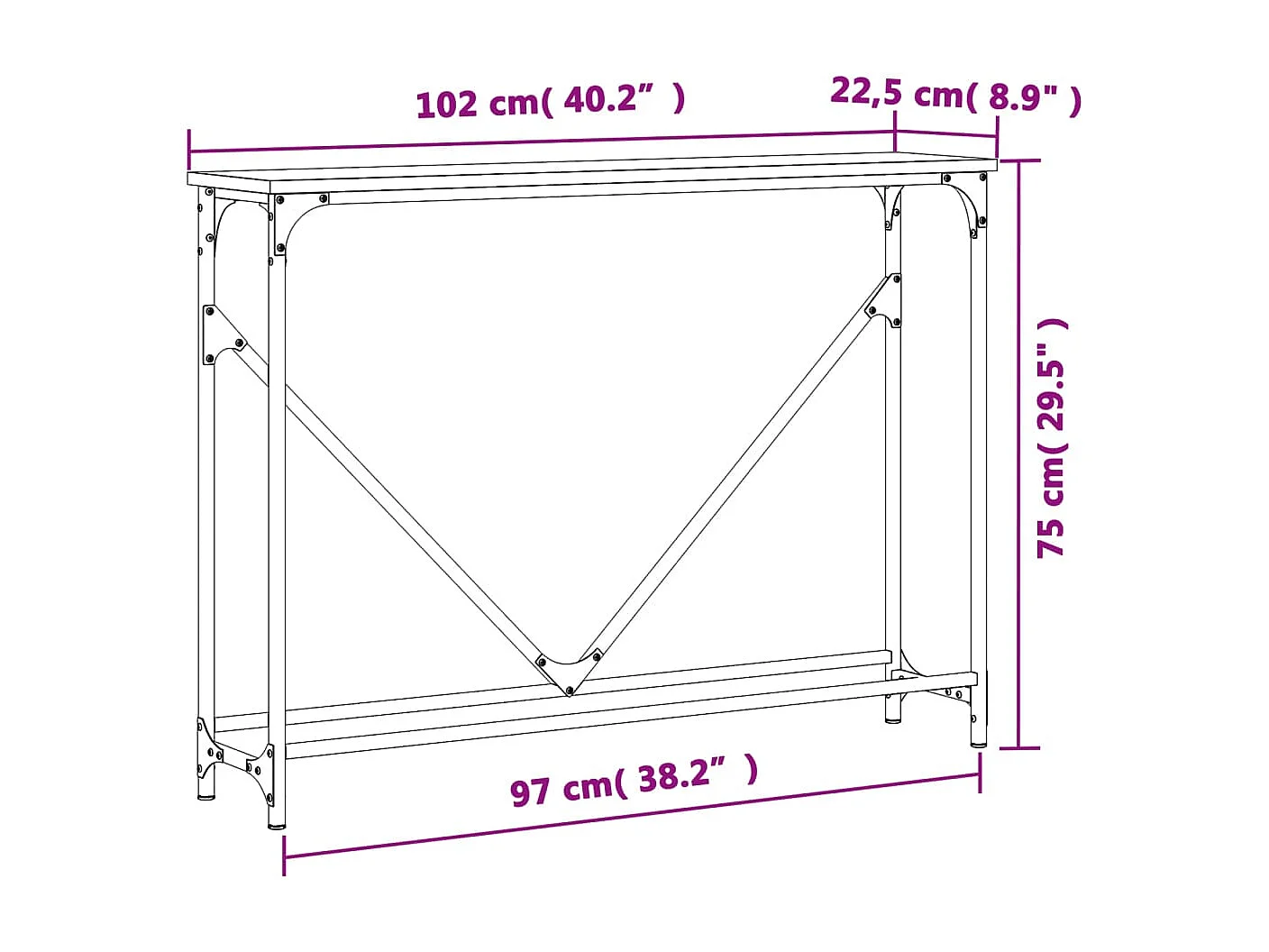 Mesa consola 102x22,5x75 cm derivados de madeira preto