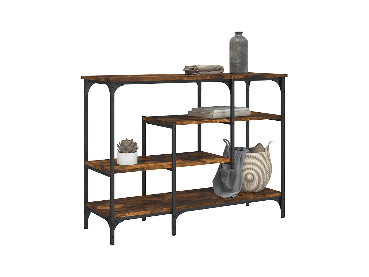 Table console avec étagères chêne fumé 100x35x75 cm