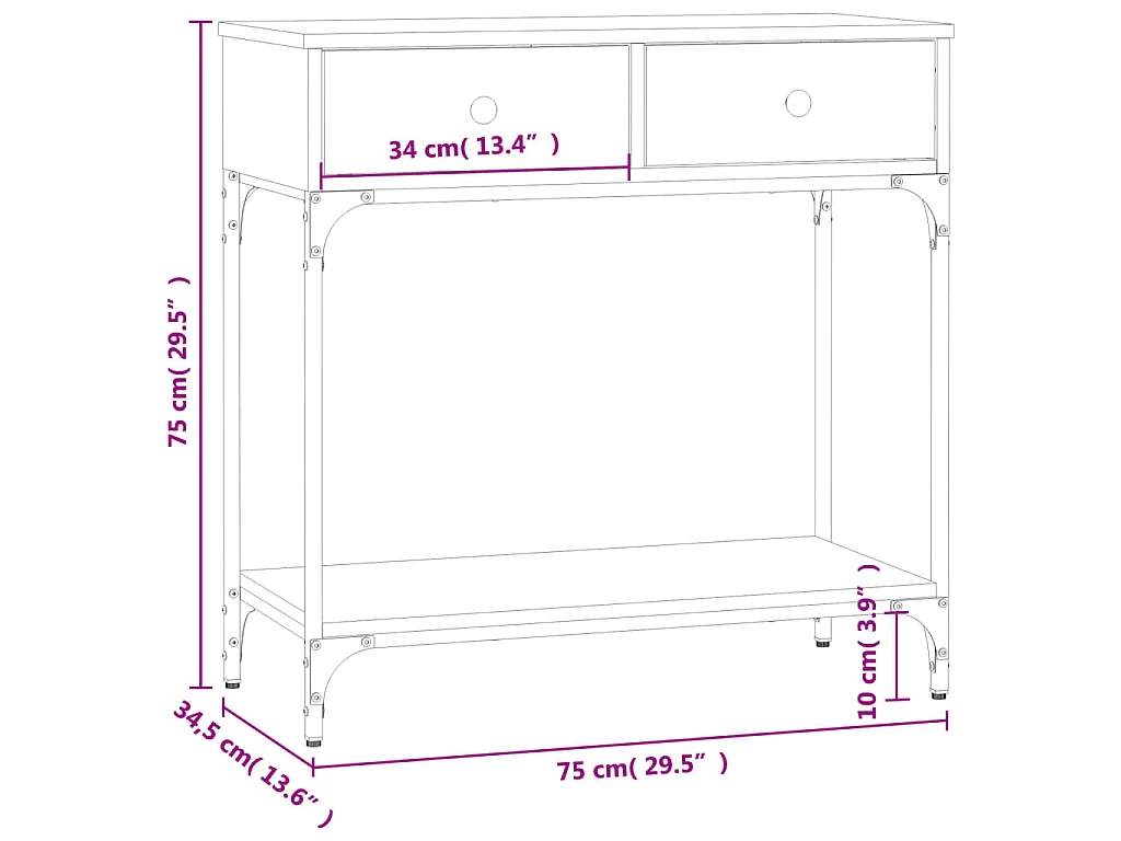 Table console chêne sonoma 75x34,5x75 cm bois d'ingénierie