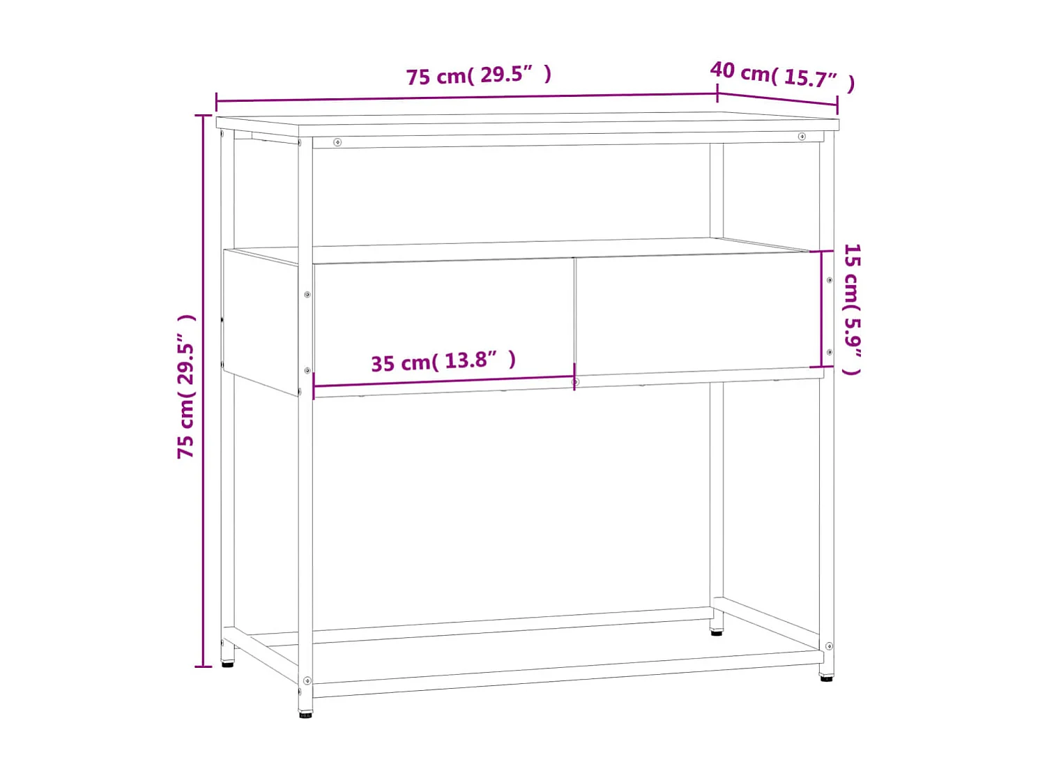 Mesa consola madera de ingeniería marrón roble 75x40x75 cm