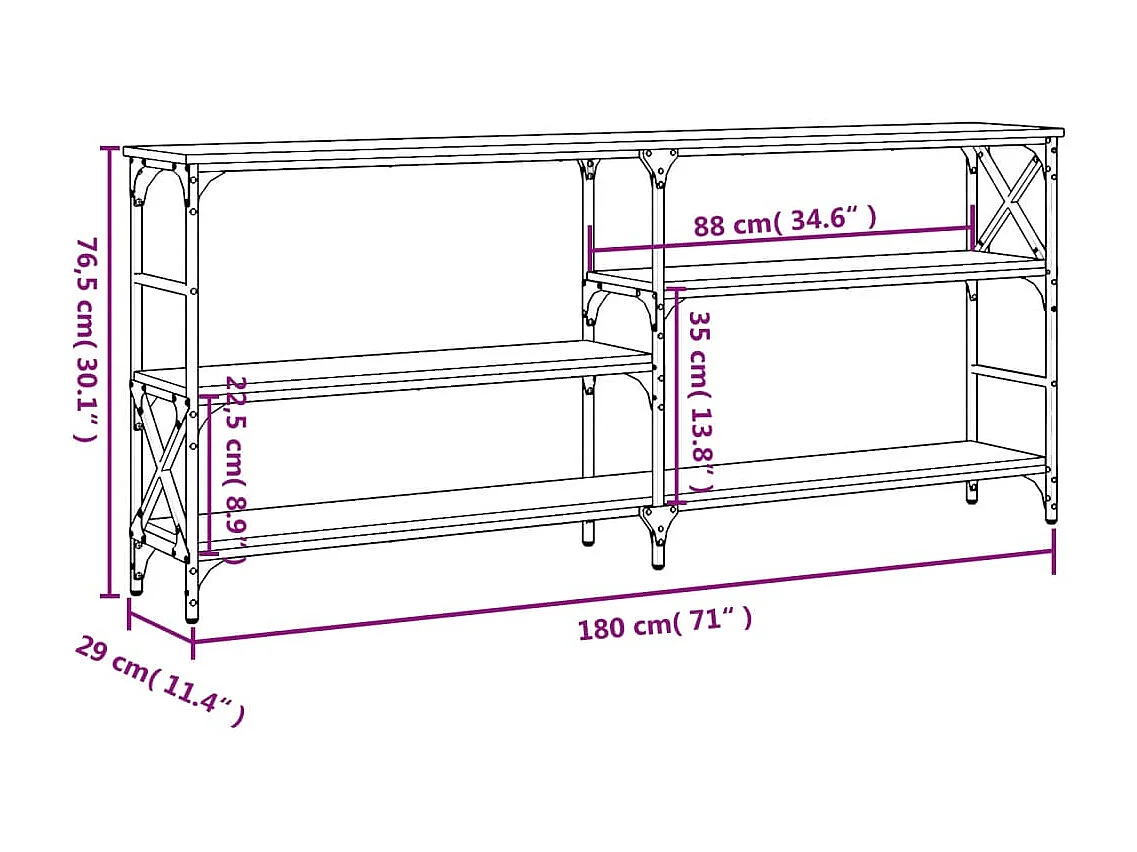 Wandtafel 180x29x76,5 cm bewerkt hout zwart