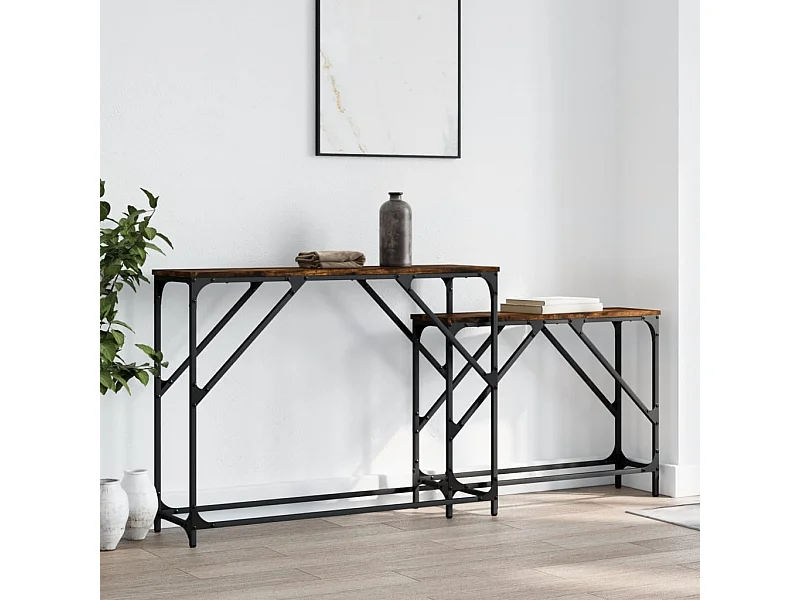 Tavoli Consolle Impilabili 2pz Rovere Fumo Legno Multistrato