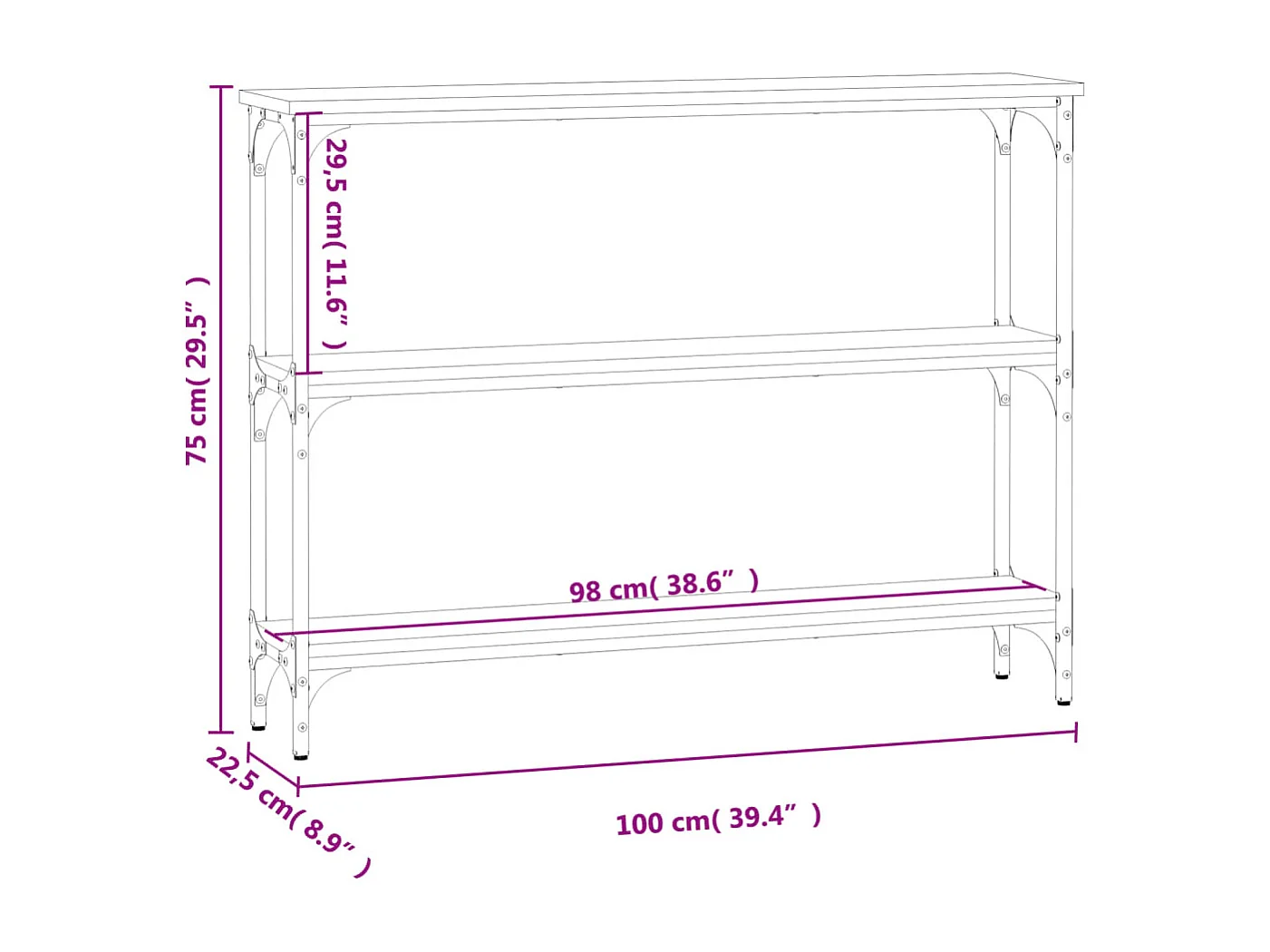 Mesa consola madera de ingeniería gris Sonoma 100x22,5x75 cm