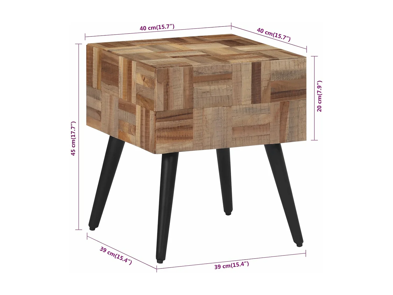 Table d'appoint 40x40x45 cm teck de récupération massif