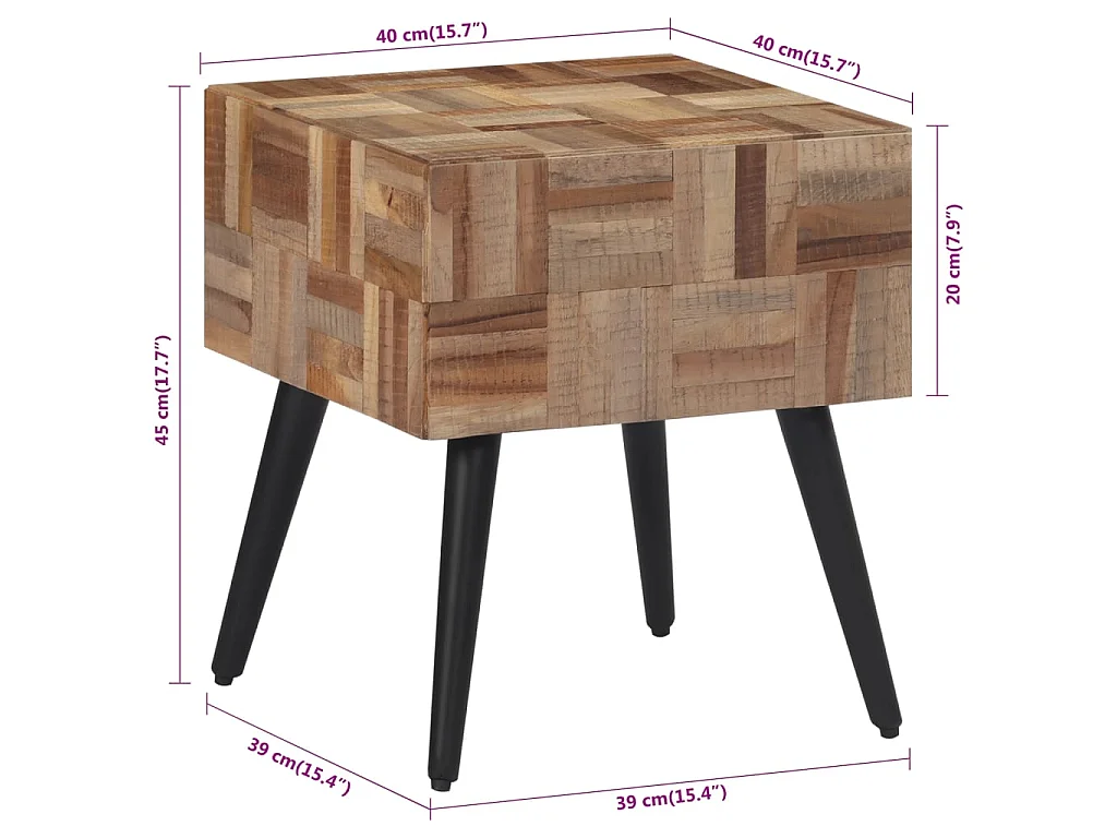 Tavolino 40x40x45 cm Teak Massello di Recupero
