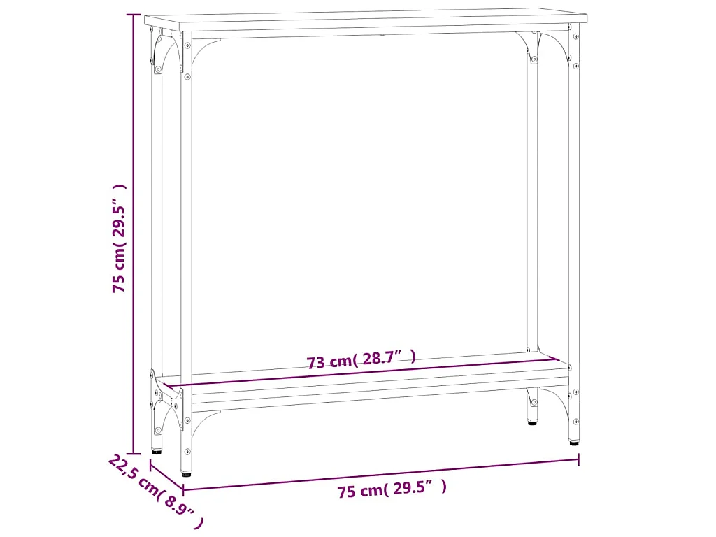 Table console chêne fumé 75x22,5x75 cm bois d'ingénierie