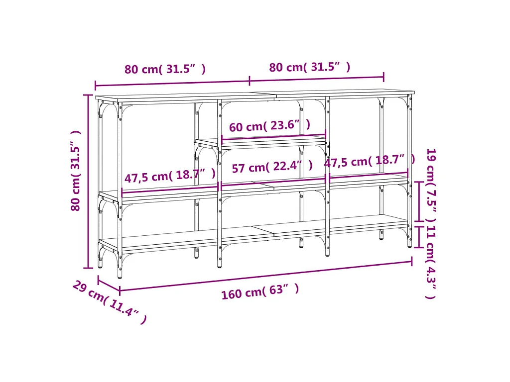 Tavolo Consolle Grigio Sonoma 160x29x80 cm in Legno Multistrato