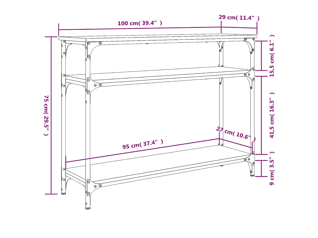 Konsolentisch Grau Sonoma 100x29x75 cm Holzwerkstoff