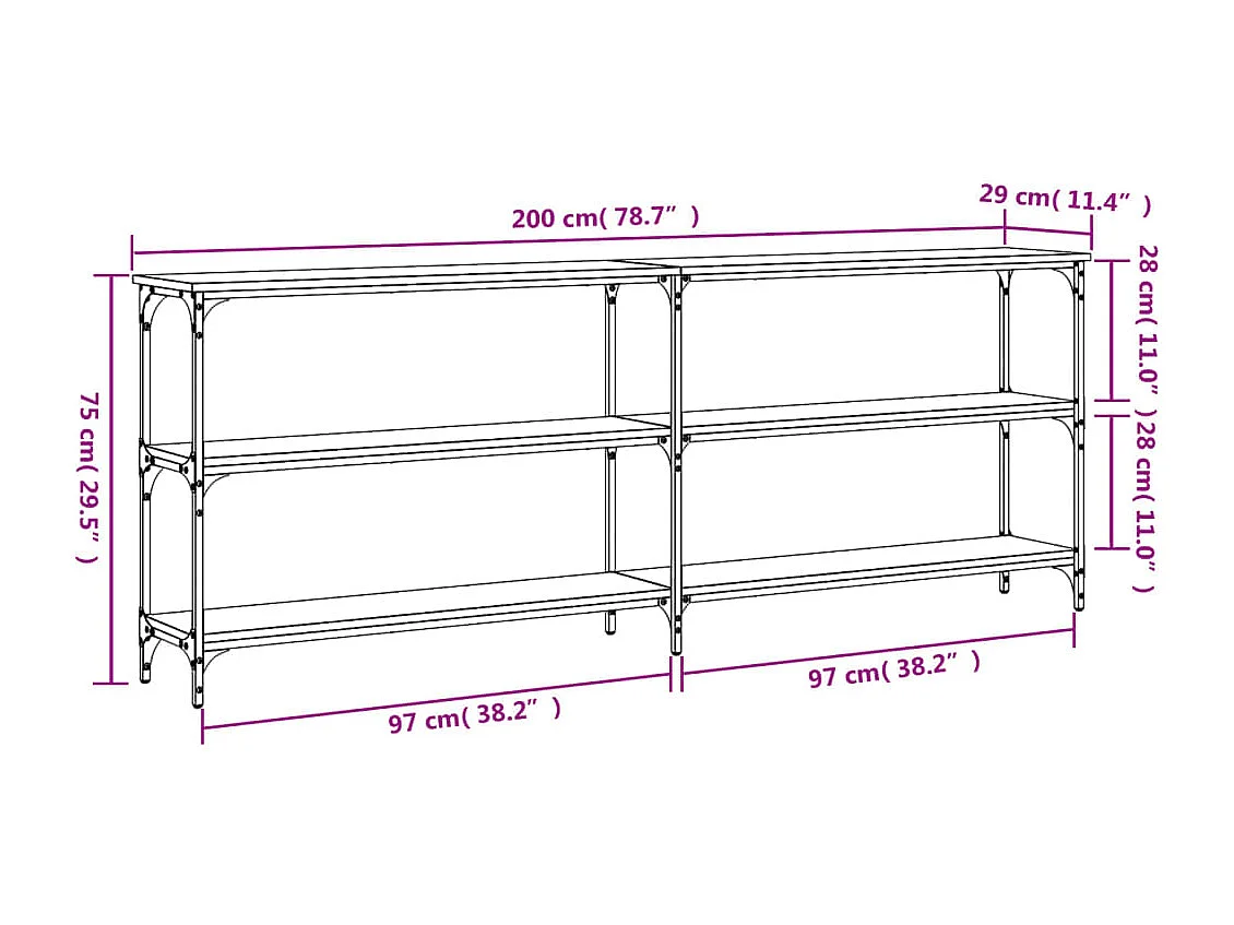 Consoletafel Sonoma Eiken 200x29x75 cm Bewerkt Hout