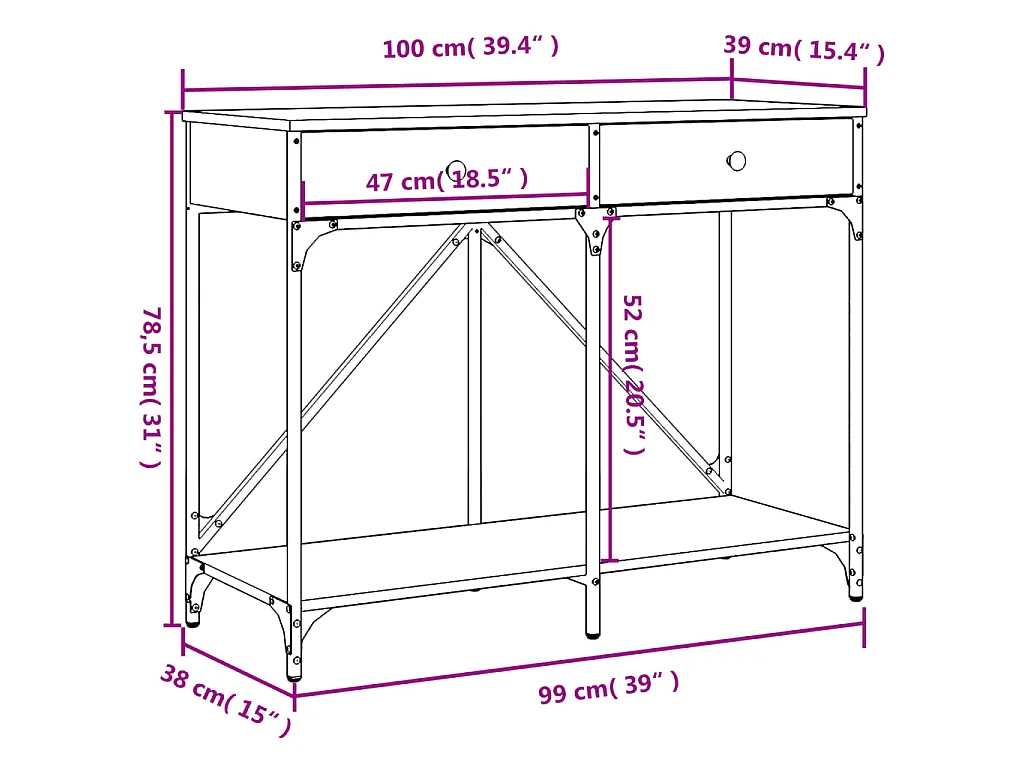 Table console chêne sonoma 100x39x78,5 cm bois d'ingénierie