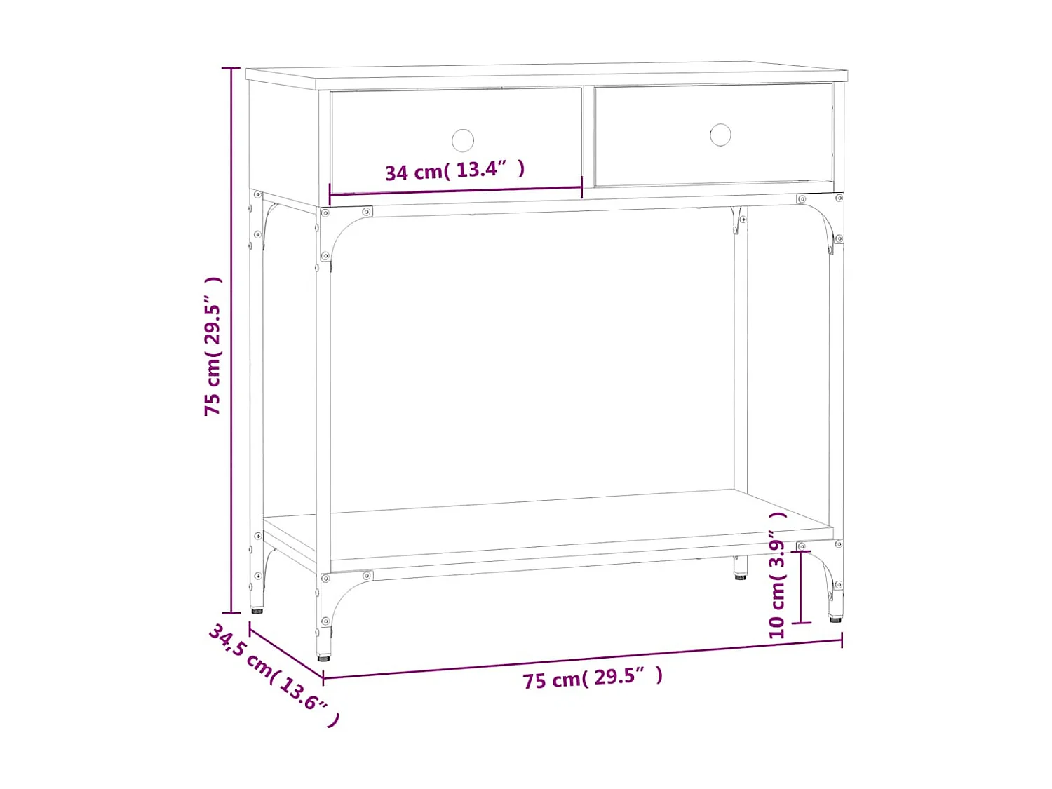 Mesa consola madera de ingeniería negro 75x34,5x75 cm