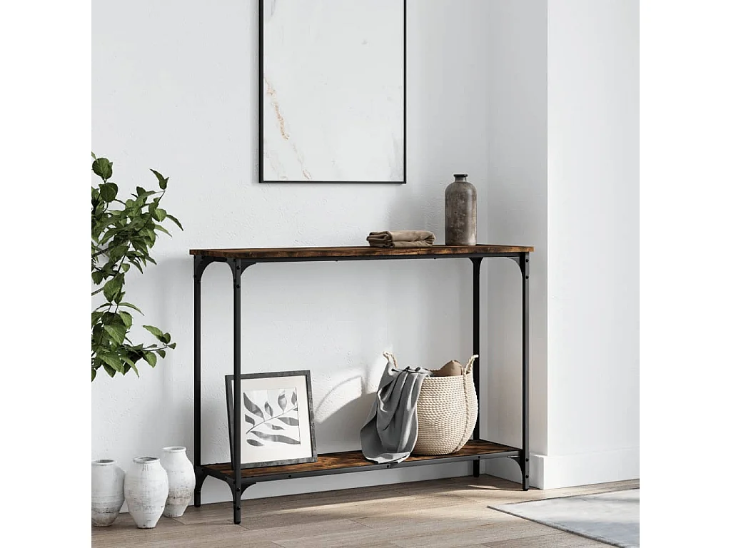 Table console chêne fumé 101x30,5x75 cm bois d'ingénierie