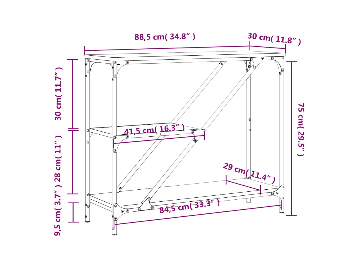 Table console chêne fumé 88,5x30x75 cm bois d'ingénierie