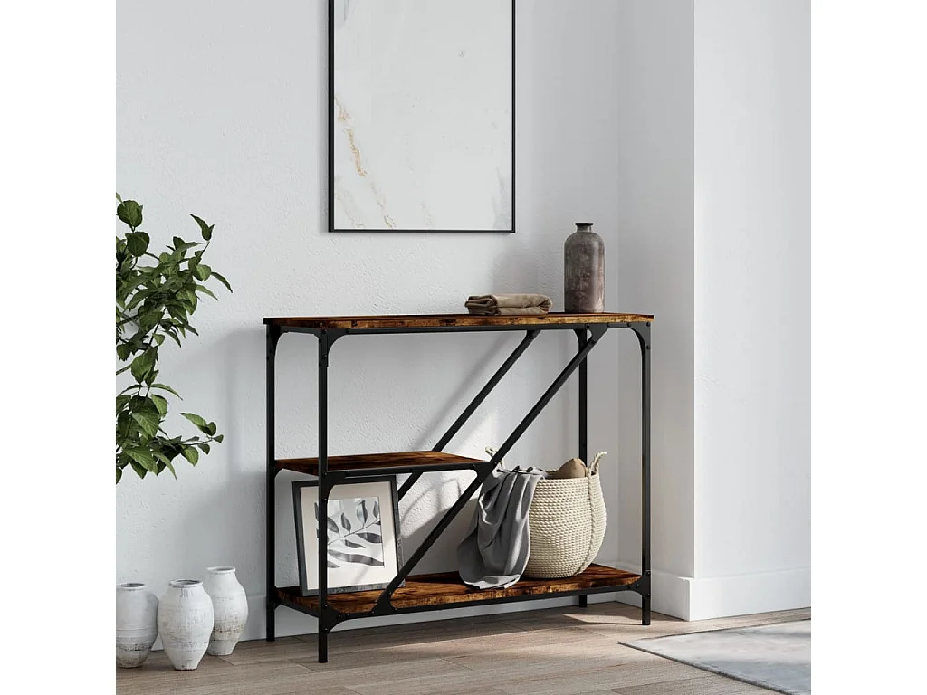 Table console chêne fumé 88,5x30x75 cm bois d'ingénierie