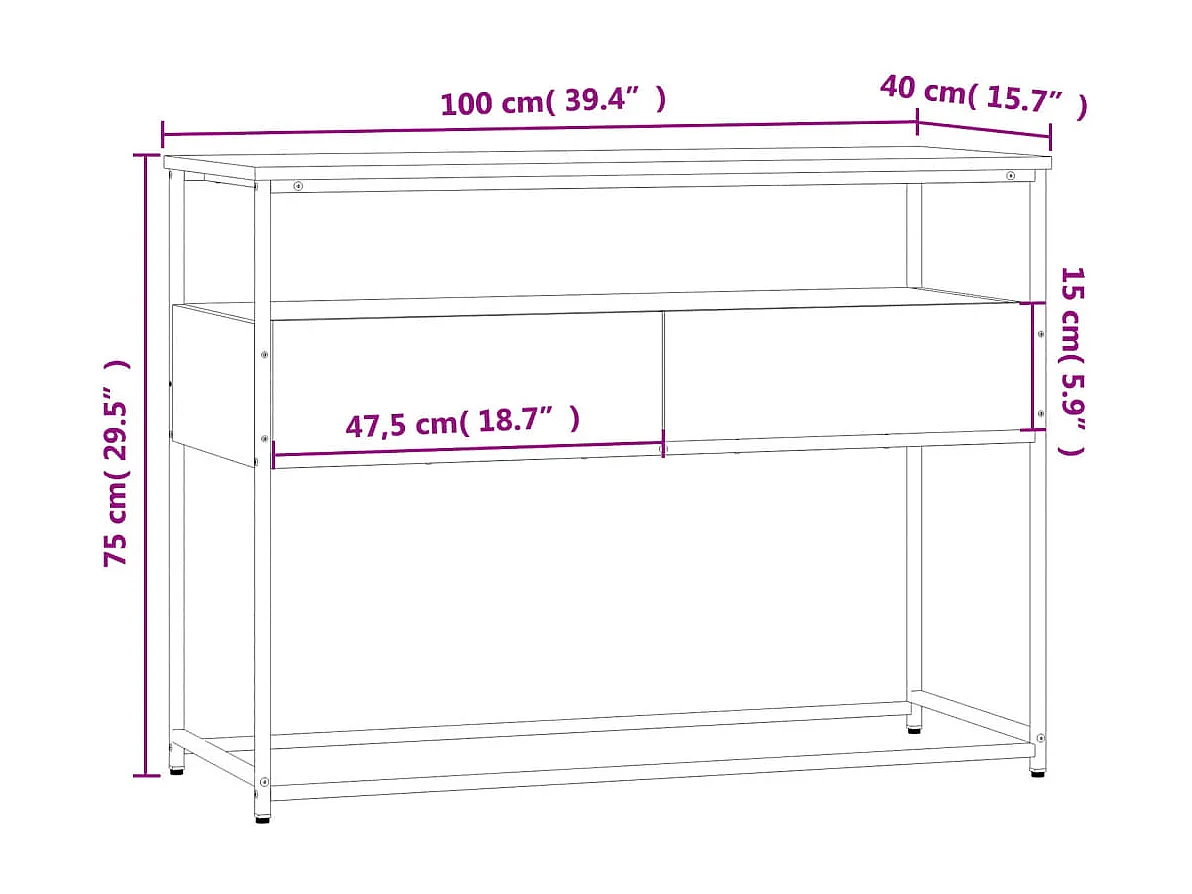 Table console sonoma gris 100x40x75 cm bois d'ingénierie