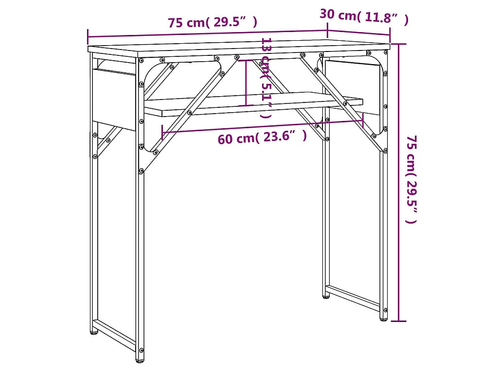 Table console avec étagère sonoma gris 75x30x75 cm