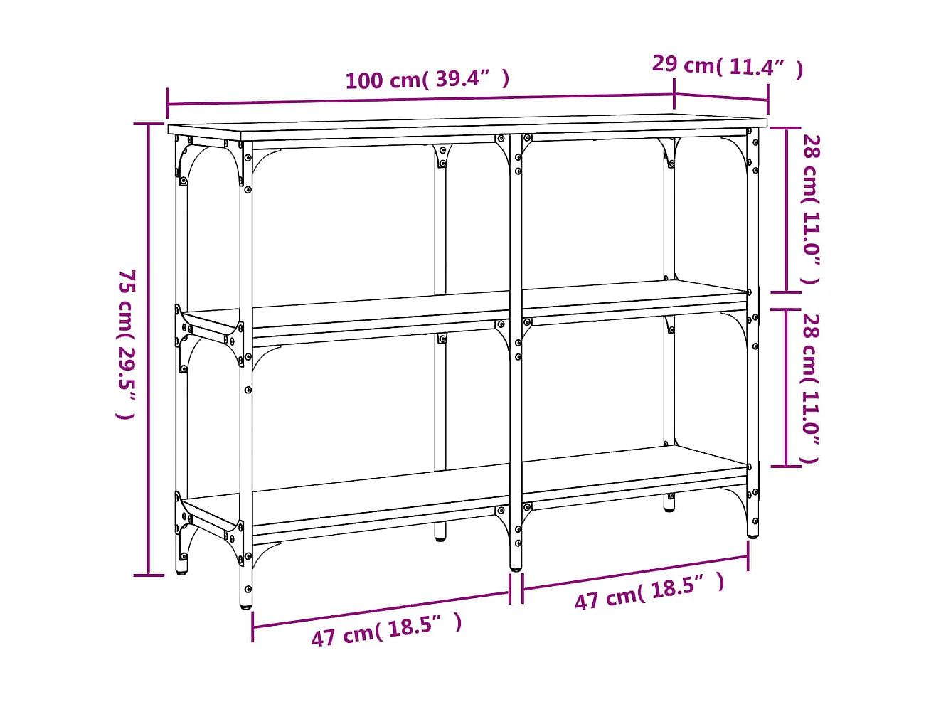 Table console noir 100x29x75 cm bois d'ingénierie