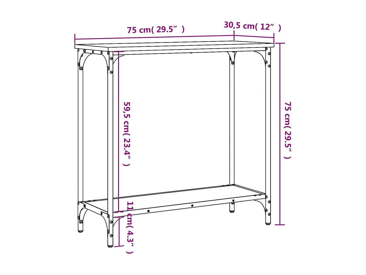 Wandtafel 75x30,5x75 cm bewerkt hout zwart
