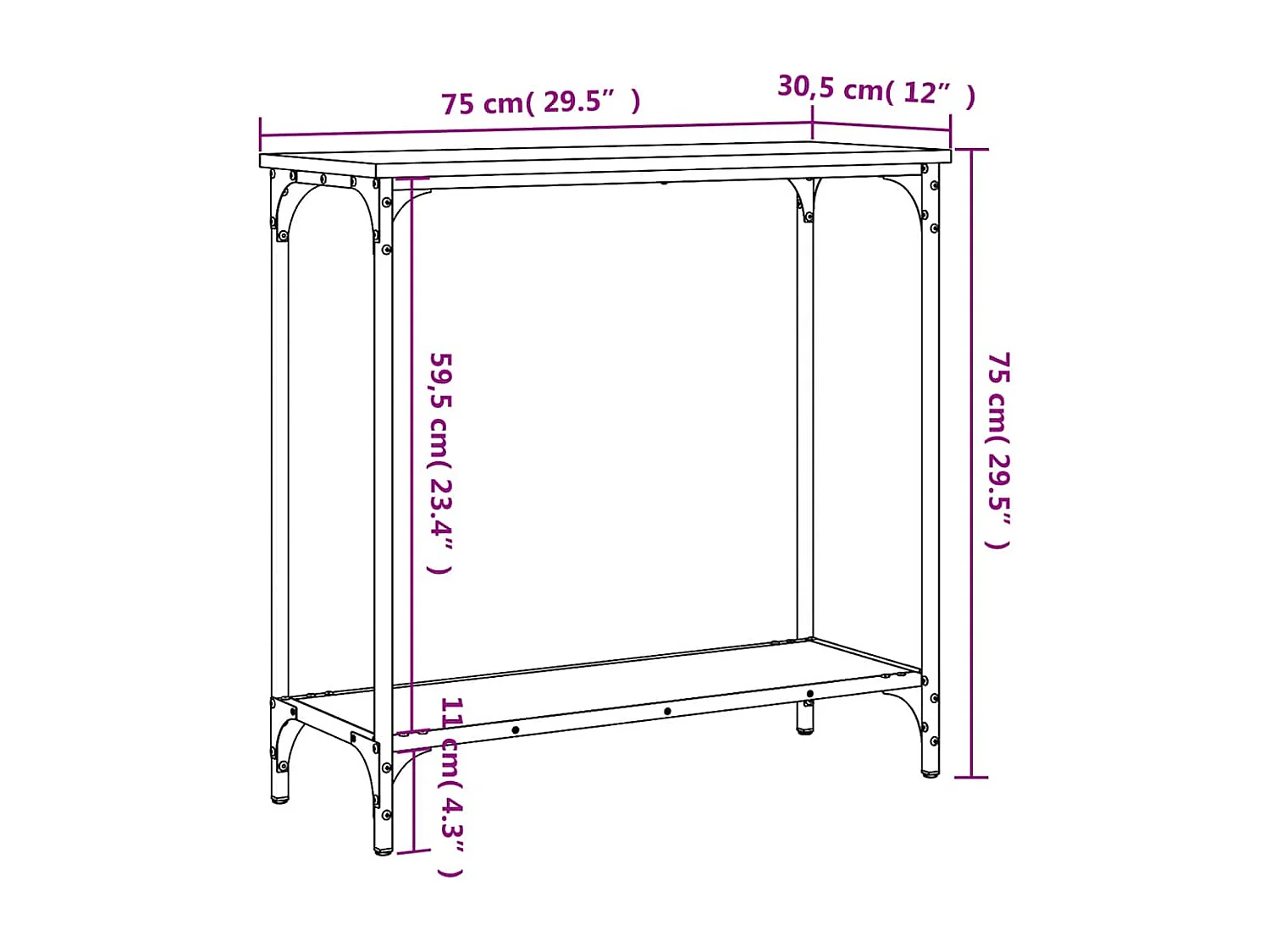 Wandtafel 75x30,5x75 cm bewerkt hout zwart