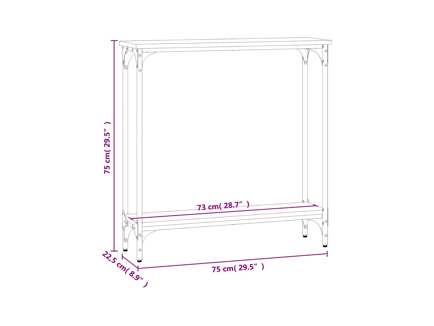 Mesa consola madera de ingeniería gris Sonoma 75x22,5x75 cm